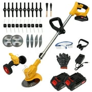 24V 2000mAh Electric Weed Wacker, 3-in-1 Cordless Weed Eater Brush Cutter Grass Trimmer Edger Stringless Weed Cutter Lawn Edger Mower, Yellow